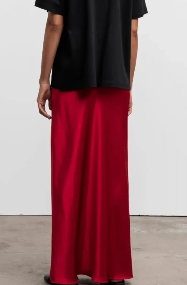 AHLVAR GALLERY - Hana Long Logo Satin Skirt - Red Outlet