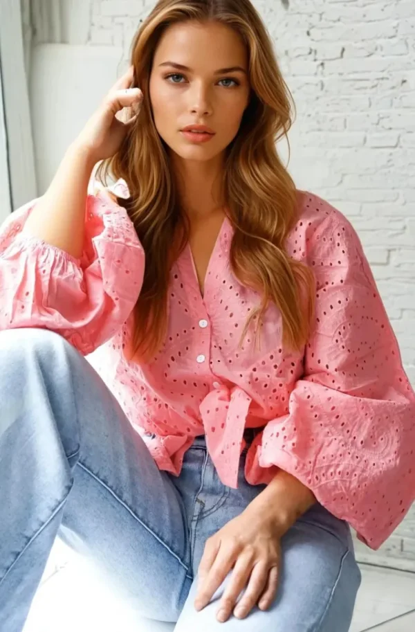 BLOND HOUR - Anglaise Blouse - Coral Clearance