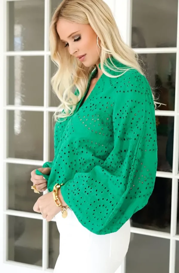 BLOND HOUR - Anglaise Blouse - Vibrant Green Fashion