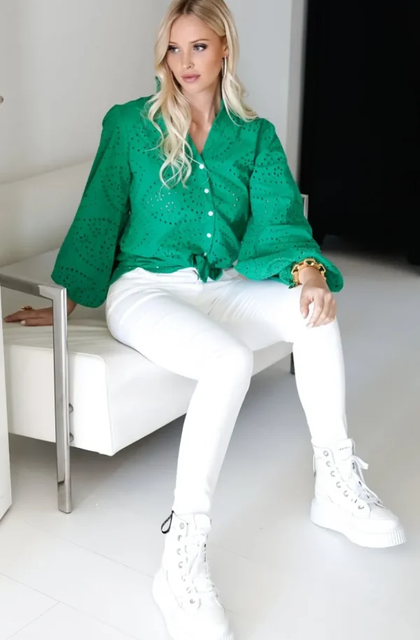 BLOND HOUR - Anglaise Blouse - Vibrant Green Fashion