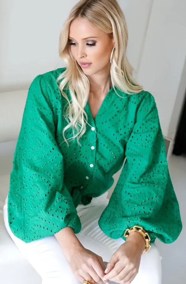 BLOND HOUR - Anglaise Blouse - Vibrant Green Fashion