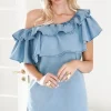 BLOND HOUR - Desire Offshoulder Dress - Denim Blue Sale