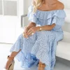 BLOND HOUR - Formentera Maxi Dress Broderie Anglaies - Light Blue Sale