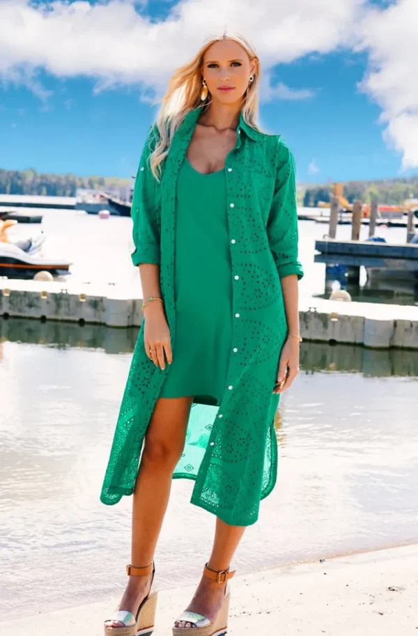 BLOND HOUR - Palma Shirt Dress Anglaise - Vibrant Green Hot