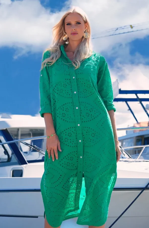 BLOND HOUR - Palma Shirt Dress Anglaise - Vibrant Green Hot