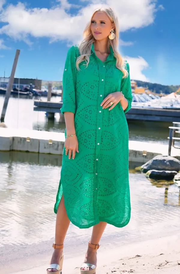 BLOND HOUR - Palma Shirt Dress Anglaise - Vibrant Green Hot