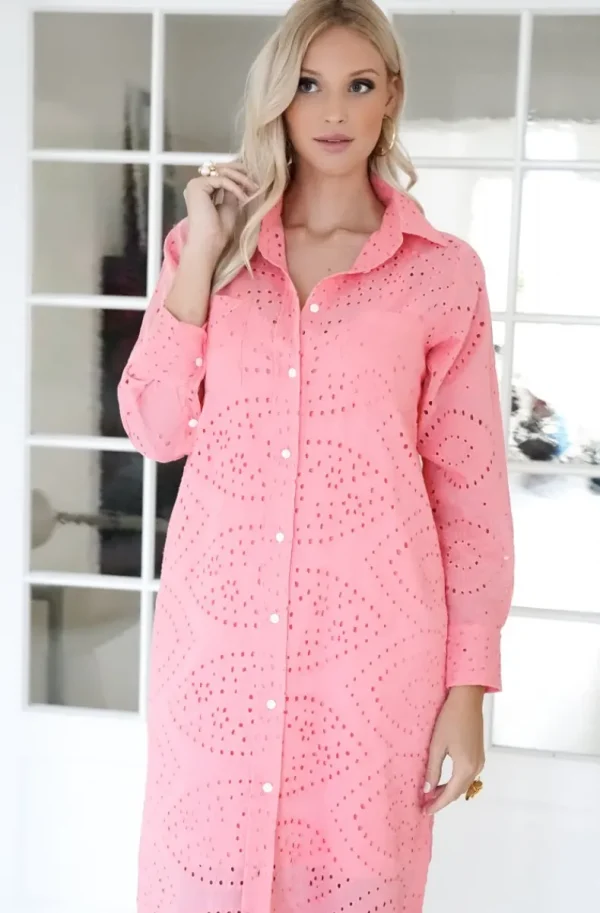 BLOND HOUR - Palma Shirt Dress Anglaise - Coral Online