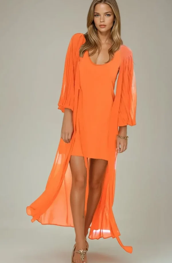 BLOND HOUR - Riviera Maxi Wrap Dress - Orange Hot