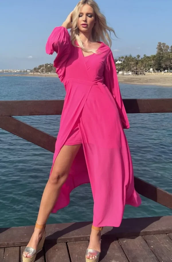 BLOND HOUR - Riviera Maxi Wrap Dress - Cerise Discount