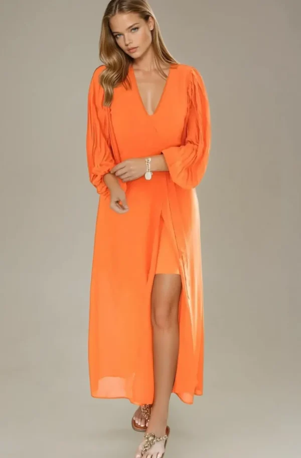 BLOND HOUR - Riviera Maxi Wrap Dress - Orange Hot