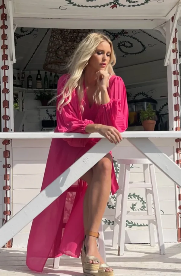 BLOND HOUR - Riviera Maxi Wrap Dress - Cerise Discount