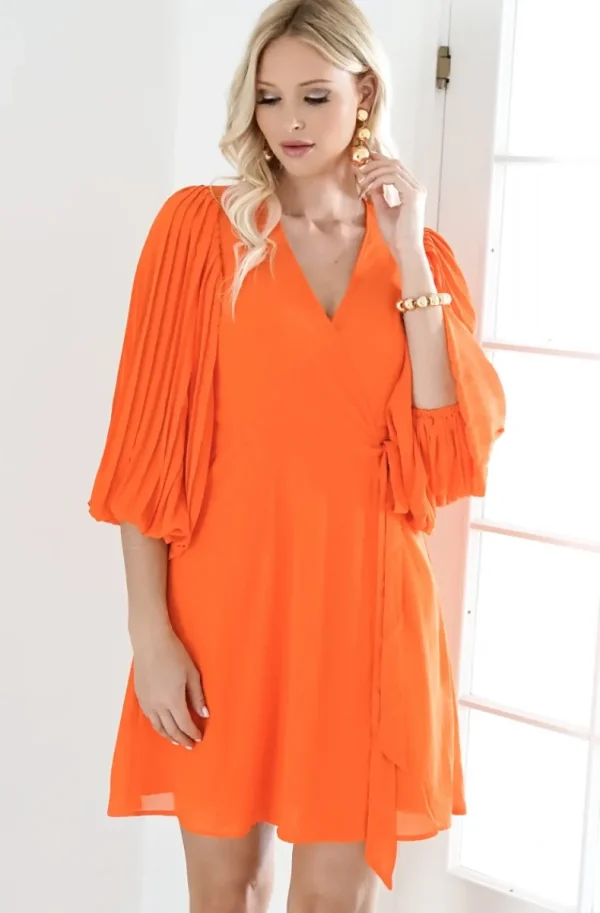 BLOND HOUR - Riviera Short Wrap Dress - Orange Outlet
