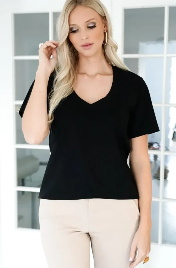 BLOND HOUR - The perfect v-neck tshirt - Black Fashion