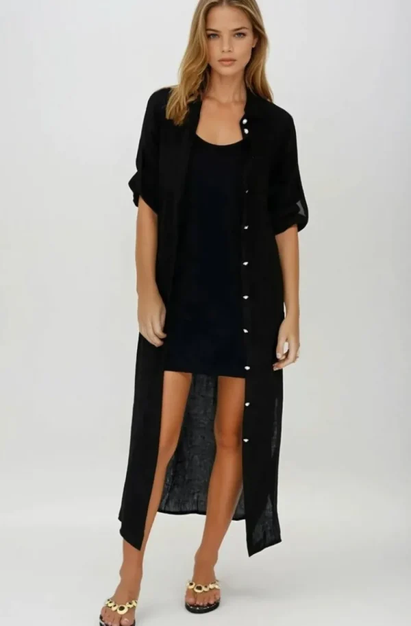 BLOND HOUR - Time Linen Shirt Dress Black Online
