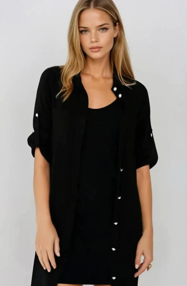 BLOND HOUR - Time Linen Shirt Dress Black Online