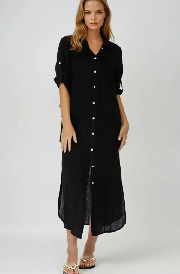 BLOND HOUR - Time Linen Shirt Dress Black Online