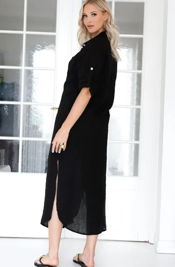 BLOND HOUR - Time Linen Shirt Dress Black Online