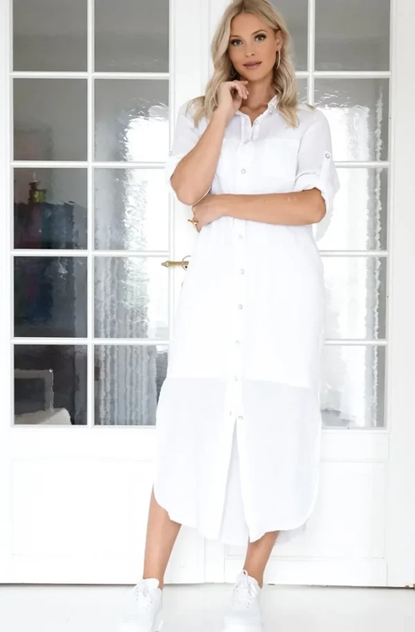 BLOND HOUR - Time Linen Shirt Dress White Outlet