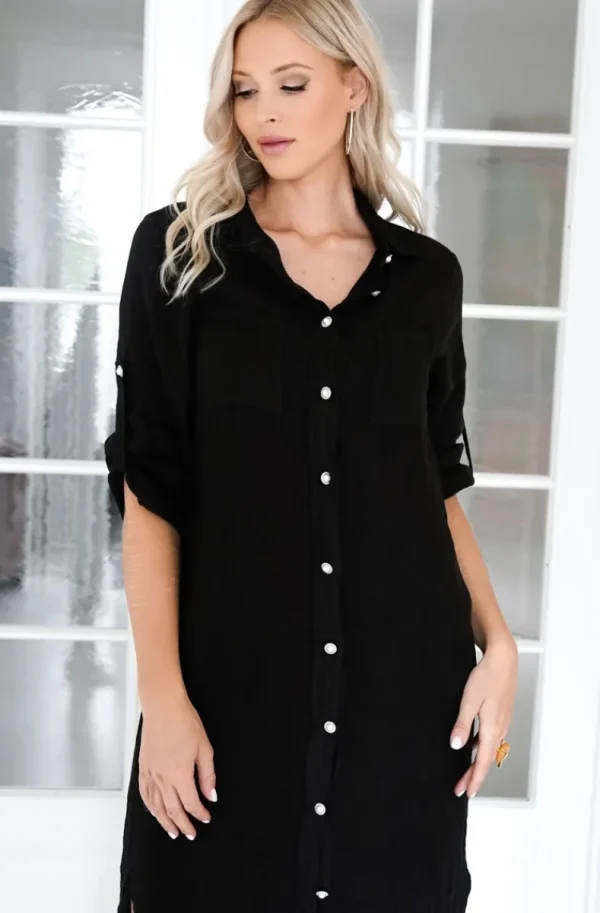 BLOND HOUR - Time Linen Shirt Dress Black Online