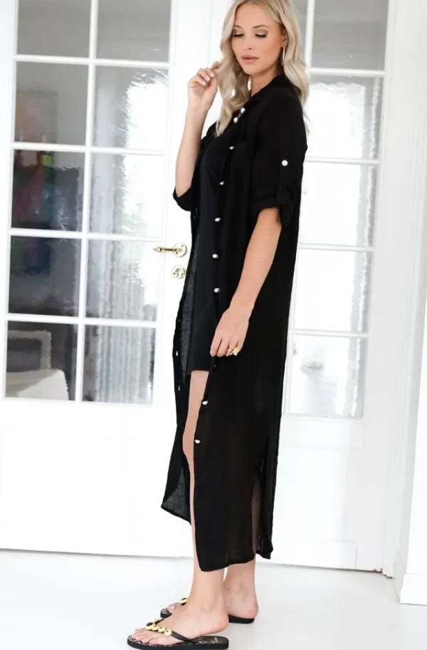 BLOND HOUR - Time Linen Shirt Dress Black Online