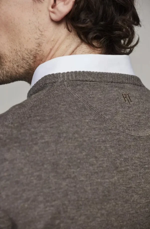 HANSEN & JACOB - Crew neck sweater Elbow patch - Mole 07 New