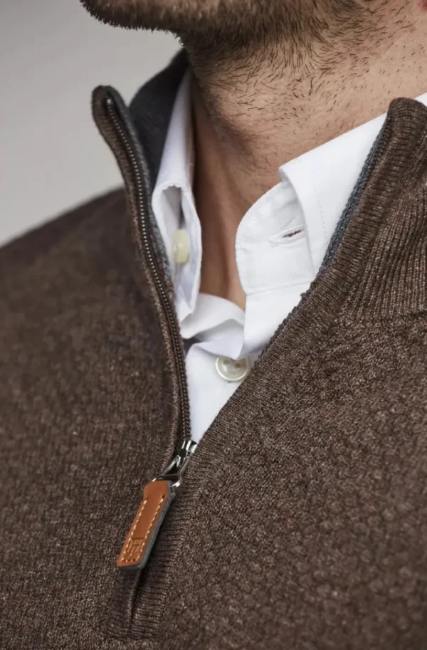HANSEN & JACOB - Half Zip Diamond Knit - Brown 65 Online