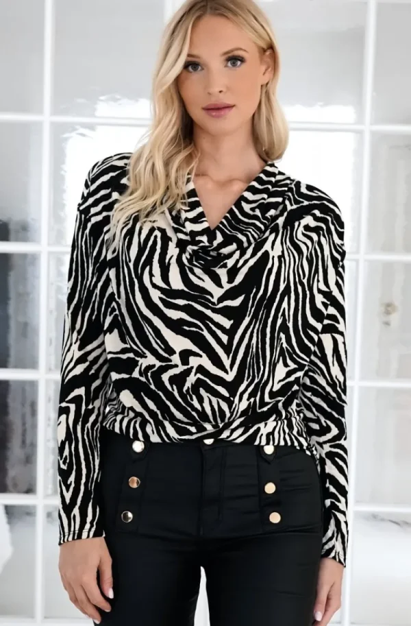 MIXED BRANDS - Animal print long sleeve Blouse 24888 -Zebra Outlet