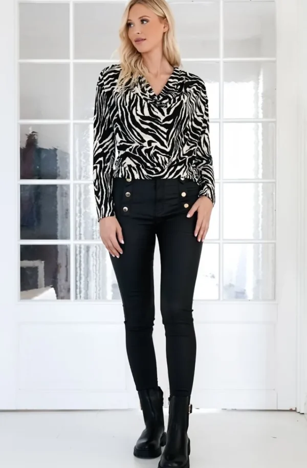 MIXED BRANDS - Animal print long sleeve Blouse 24888 -Zebra Outlet