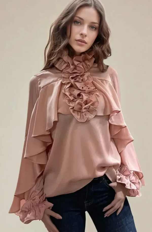 MIXED BRANDS - Blouse ruffle 9674 - Pink Outlet