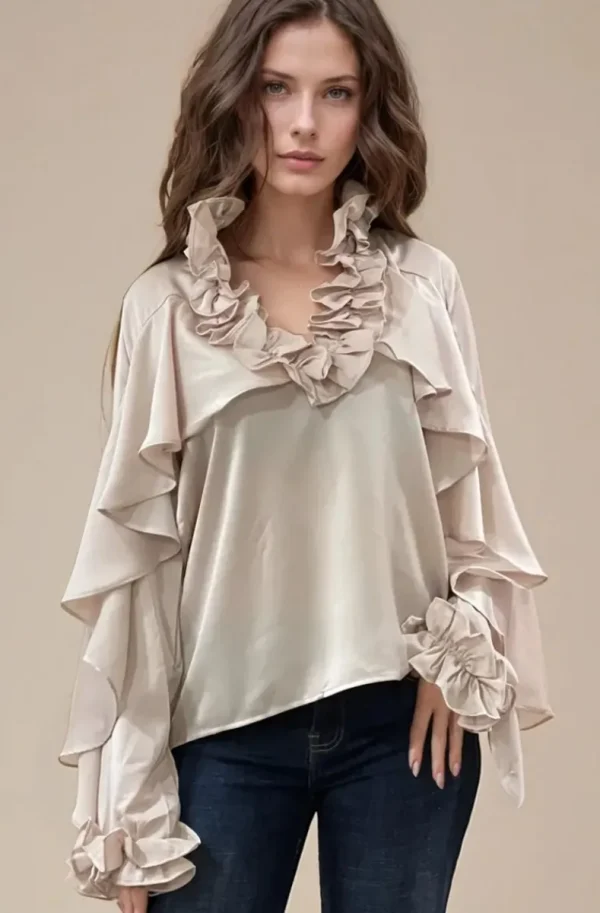 MIXED BRANDS - Blouse ruffle 9674 - Champagne Discount