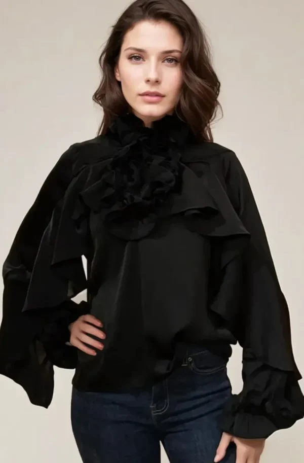 MIXED BRANDS - Blouse ruffle 9674 - Black Online