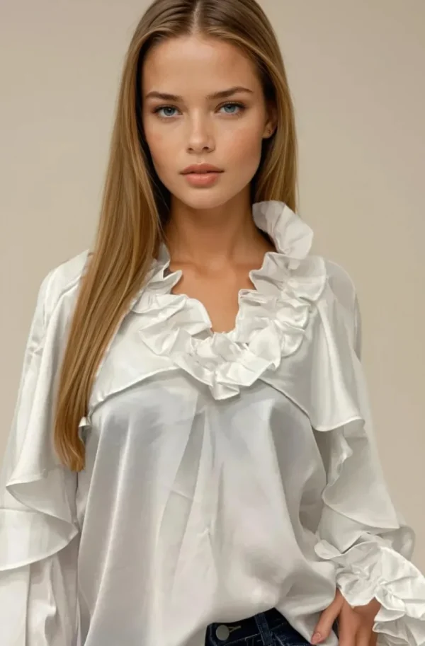MIXED BRANDS - Blouse ruffle 9674 - White Fashion