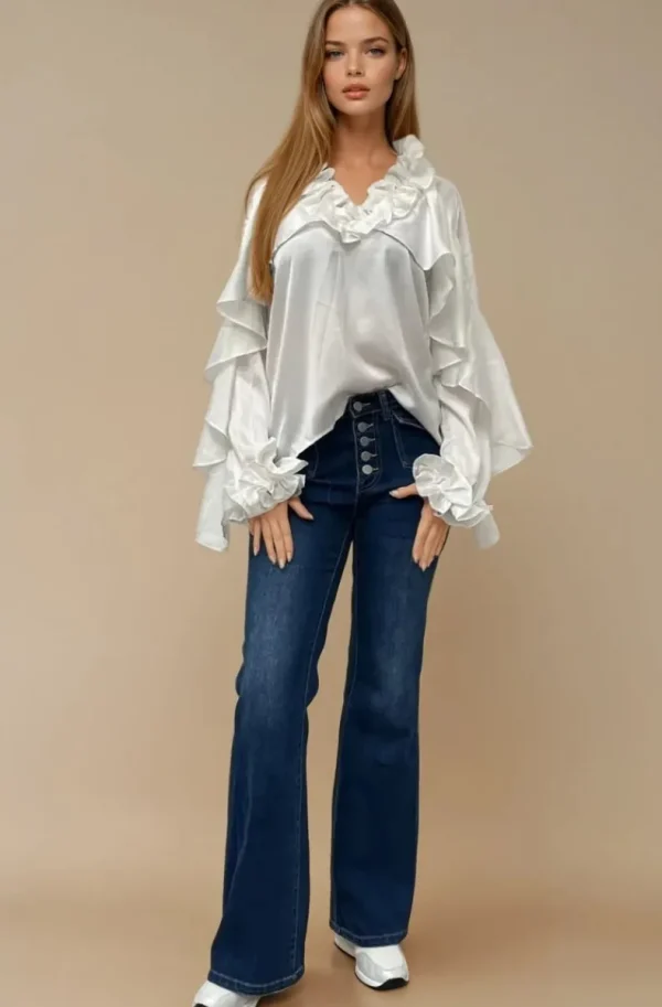 MIXED BRANDS - Blouse ruffle 9674 - White Fashion