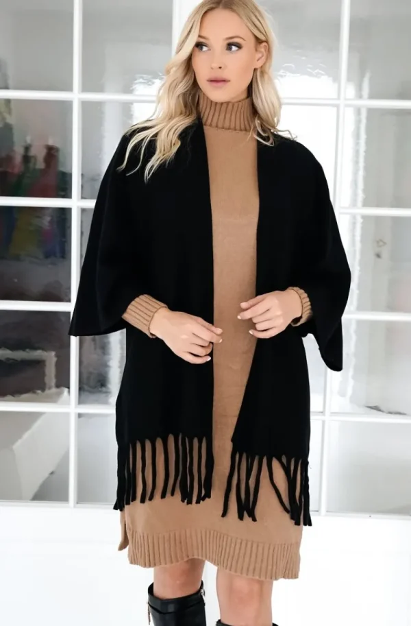 MIXED BRANDS - Cardigan with Fringes - Black Fashion