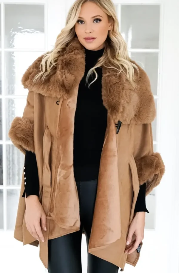 MIXED BRANDS - Coat with Faux fur details 88295/40913- Cuoio Sale
