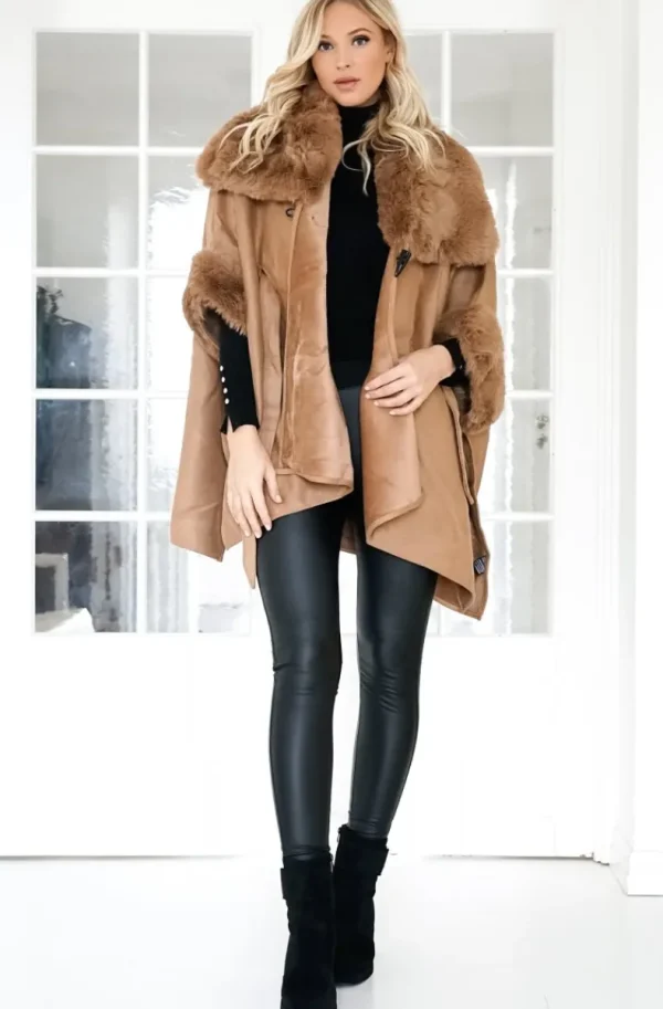 MIXED BRANDS - Coat with Faux fur details 88295/40913- Cuoio Sale