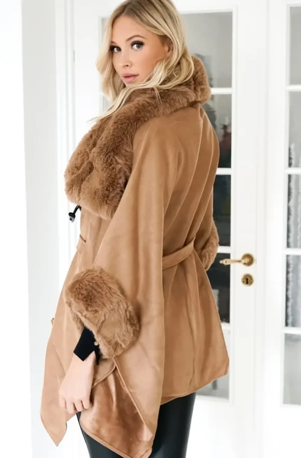 MIXED BRANDS - Coat with Faux fur details 88295/40913- Cuoio Sale