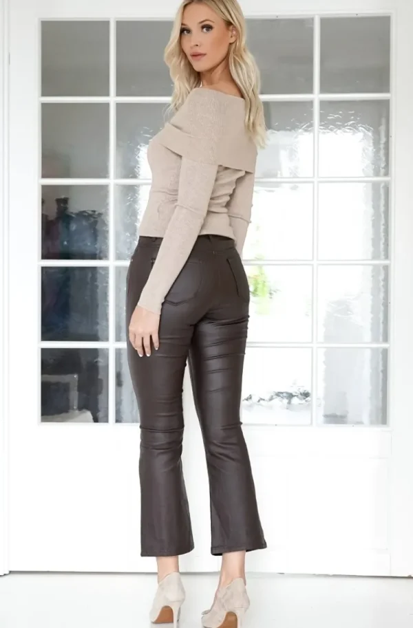 MIXED BRANDS - Coated pant Flare 6866 - Marrone Outlet