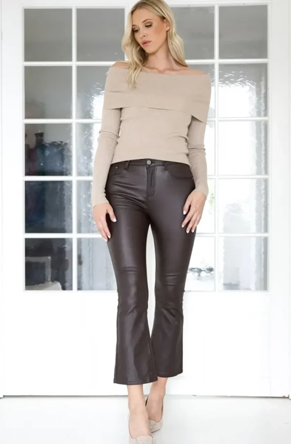 MIXED BRANDS - Coated pant Flare 6866 - Marrone Outlet
