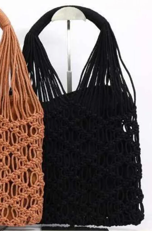 MIXED BRANDS - Cotton Crochet bag 1302 - Black Sale