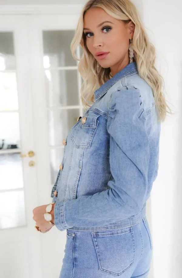 MIXED BRANDS - Denim jacket puff sleeve C16405 - Blue New