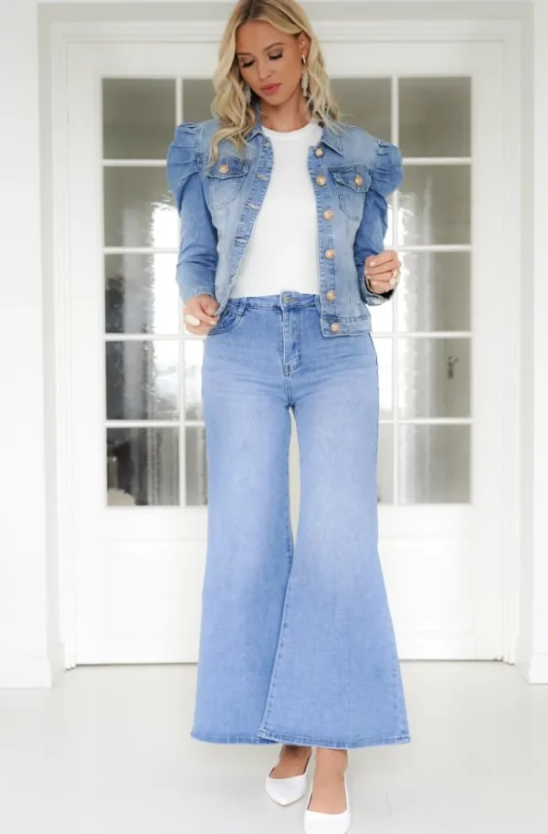MIXED BRANDS - Denim jacket puff sleeve C16405 - Blue New