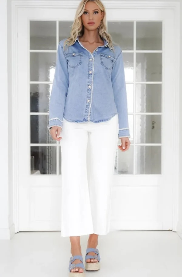 MIXED BRANDS - Denim shirt with Pearls 6035 - Blue Best