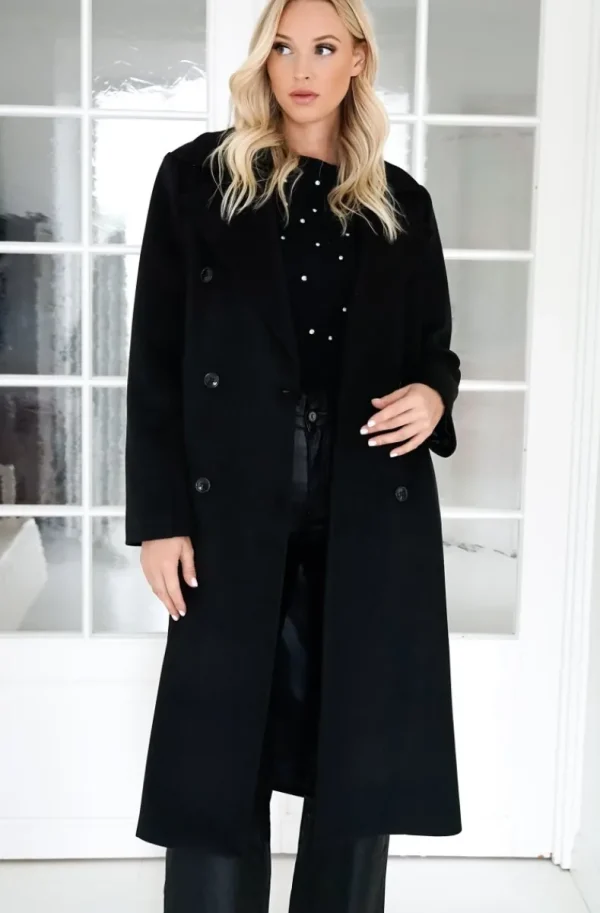 MIXED BRANDS - Double breasted long coat 2870 - Black Discount