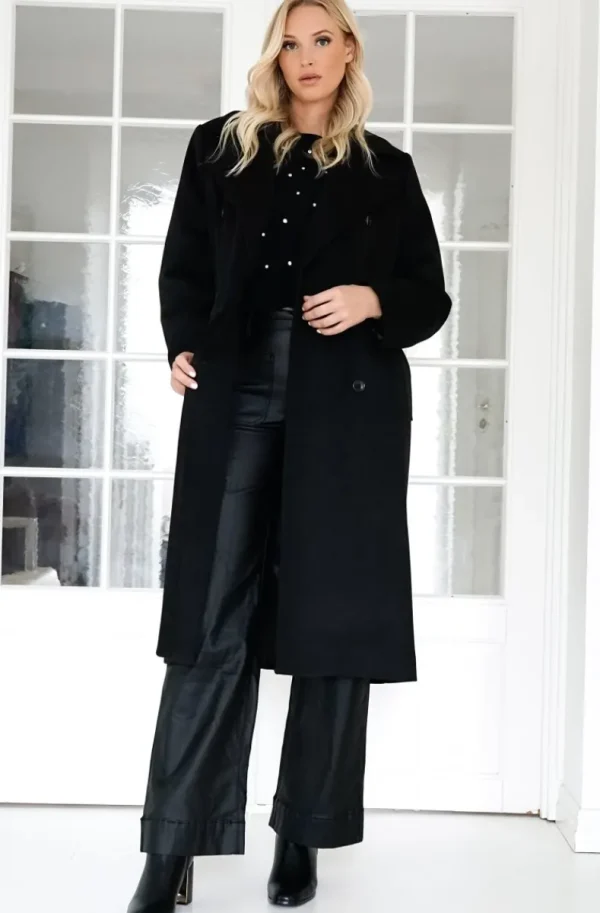 MIXED BRANDS - Double breasted long coat 2870 - Black Discount