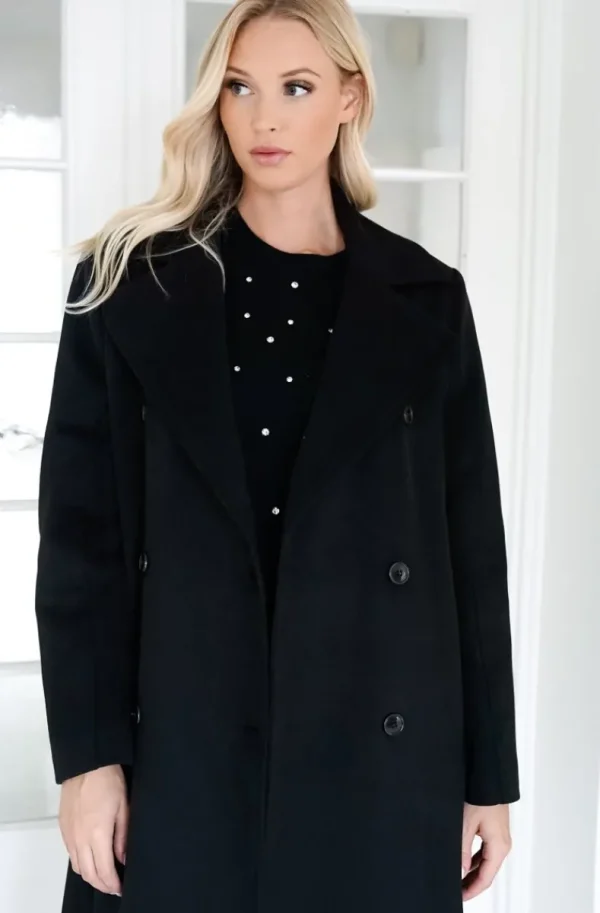 MIXED BRANDS - Double breasted long coat 2870 - Black Discount