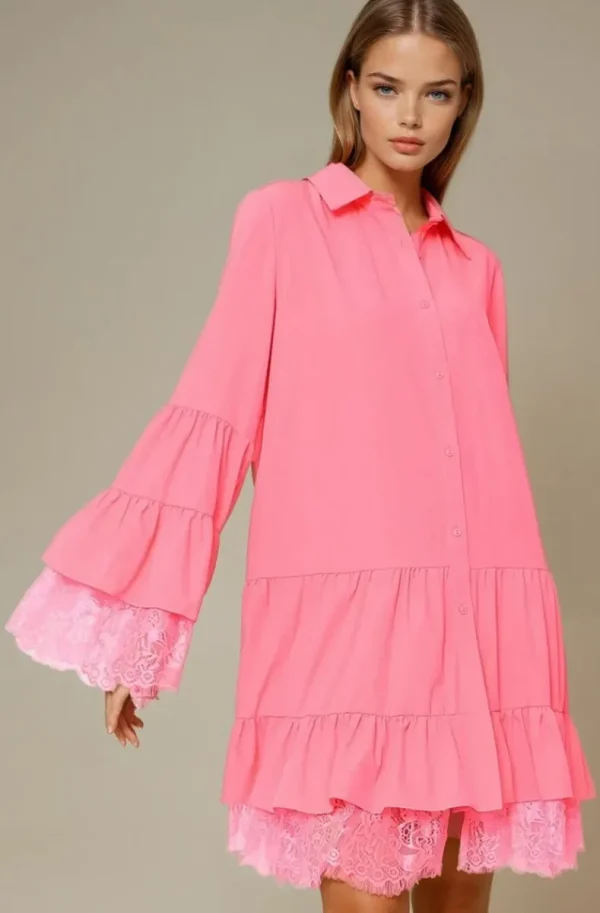 MIXED BRANDS - Dress with Lace 8505-3043 - Hot Pink Fashion