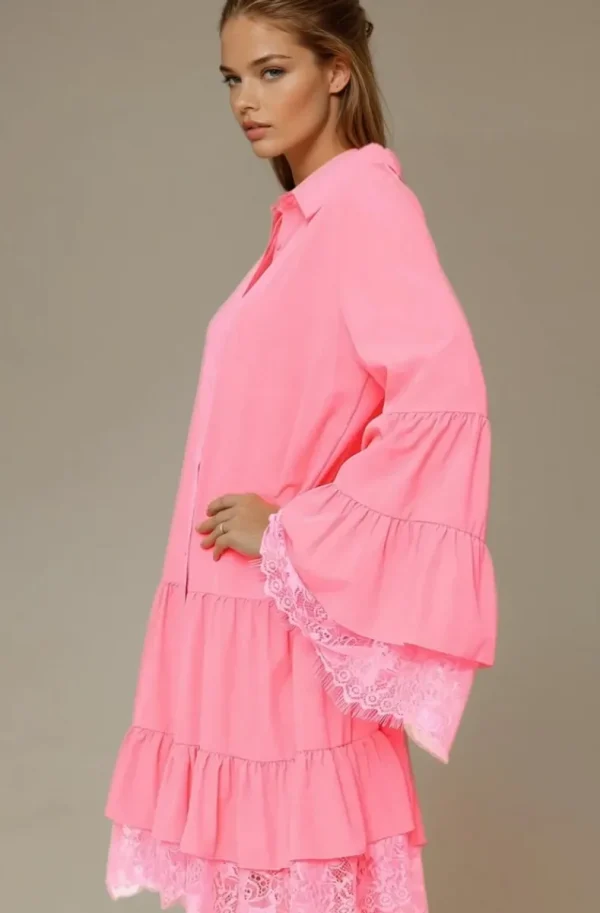 MIXED BRANDS - Dress with Lace 8505-3043 - Hot Pink Fashion