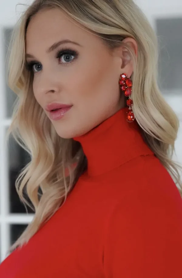 MIXED BRANDS - Earrings with stones 520-L28 - Red Discount