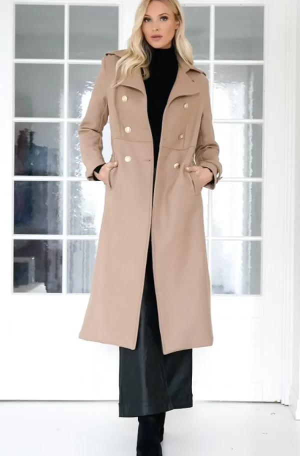 MIXED BRANDS - Elegant Double breasted long Coat - Camel Sale